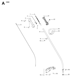 Shaft And Handle Diagram and Parts List for 125C 20053600001-20071599999 Husqvarna Edger