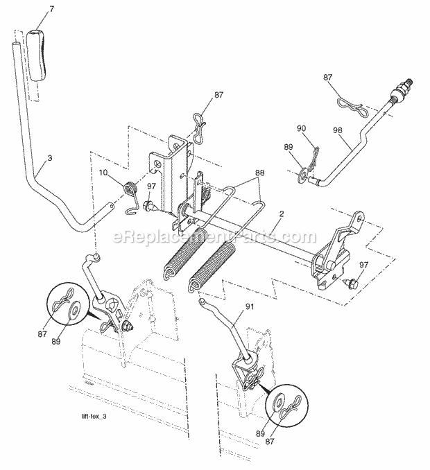 Mower Lift Diagram and Parts List for PBGT22H48 2006 Husqvarna Lawn Tractor