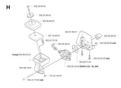 Carburetor And Air Filter Diagram and Parts List for 325HE4X 20090900001 & Above Husqvarna Hedge Trimmer