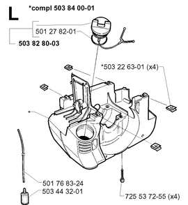Crankcase Diagram and Parts List for 232L 19980100001-20001400000 Husqvarna Edger