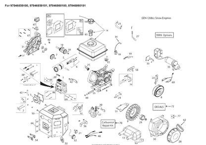 Engine Diagram and Parts List for ST224  Husqvarna Snow Blower