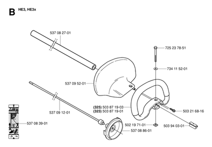 Shaft And Handle 2 Diagram and Parts List for 325HE3X 20050600001 - 20054000000 Husqvarna Hedge Trimmer