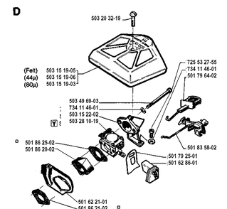 Carburetor And Air Filter Diagram and Parts List for 242 19941400001-19981800000 Husqvarna Chainsaw