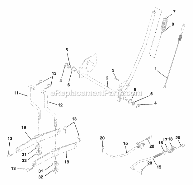 Mower Lift Diagram and Parts List for WET2242STC 2003 Husqvarna Lawn Tractor