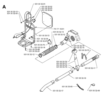Tube Diagram and Parts List for 140B 19960900001-19974000000 Husqvarna Leaf Blower / Vacuum