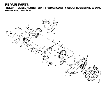 Mainframe, Left Side Diagram and Parts List for 650RTT (96093000200)(2005-08) Husqvarna Tiller