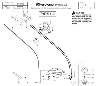 Shaft And Handle Diagram and Parts List for 24C 20050600001-Current Husqvarna Edger