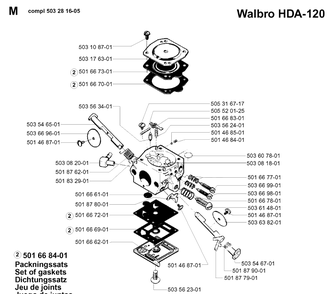 Carburetor Details Diagram and Parts List for 257 19960100001-19980900000 Husqvarna Chainsaw