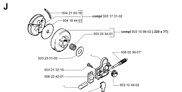 Clutch And Oil Pump 2 Diagram and Parts List for 40 20013500001-Current Husqvarna Chainsaw