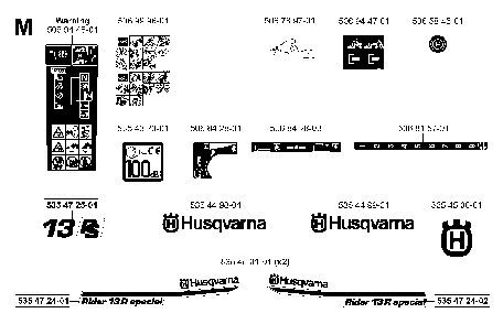 Decals Diagram and Parts List for RIDER13RSPECIAL (953533001)(2003-09) Husqvarna Lawn Tractor