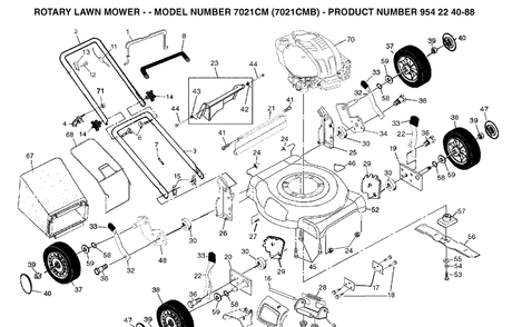 Product Complete Diagram and Parts List for 7021CM (954224088)(2004-01) Husqvarna Lawn Mower