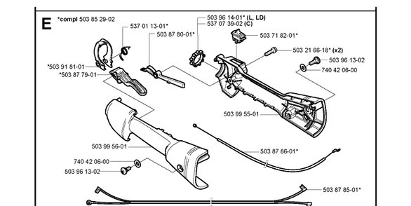 Throttle Controls Diagram and Parts List for 123L  Husqvarna Edger