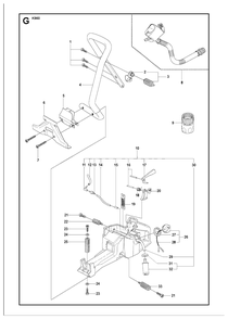 Fuel Tank And Handle Diagram and Parts List for K960 2007-07 Husqvarna Circular Saw