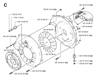 Fan Diagram and Parts List for 125BT TJ027D-AC55 Husqvarna Leaf Blower / Vacuum
