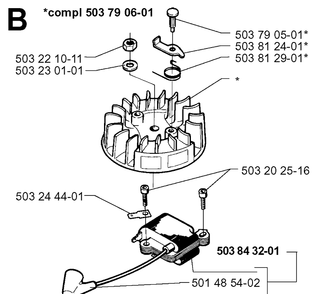 Ignition System Diagram and Parts List for 225H75 19980900001-20022200000 Husqvarna Hedge Trimmer