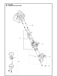 Carburettor And Air Filter Diagram and Parts List for 970505501 2021-01 Husqvarna Engine