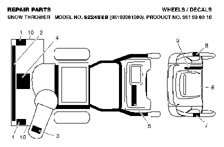 Decals Diagram and Parts List for 5524SEB (96193001000, 961930010)(2005-12) Husqvarna Snow Blower