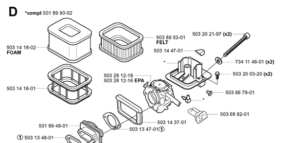 Carburetor And Air Filter 2 Diagram and Parts List for 3120 20013500001-Current Husqvarna Chainsaw