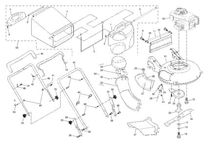 Handle And Bag Assembly Diagram and Parts List for 55C21HV (954223890-A)(2004-01) Husqvarna Lawn Mower