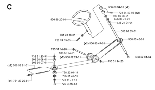 Steering 2 Diagram and Parts List for R13C (965070401)(2006-01) Husqvarna Lawn Tractor