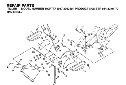 Tine Shield Diagram and Parts List for 500RTTA (917296250)(2003-04) Husqvarna Cultivator