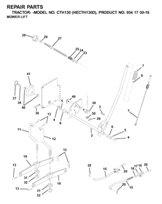 Mower Lift / Deck Lift Diagram and Parts List for CTH130 (954170018-D)(2001-02) Husqvarna Lawn Tractor