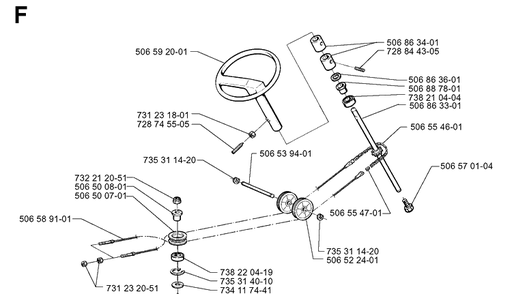 Steering Diagram and Parts List for PR14 2000-02 Husqvarna Lawn Mower