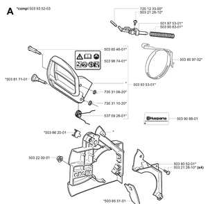 Chain Brake Diagram and Parts List for 338XPT 20034400001-20051000000 Husqvarna Chainsaw