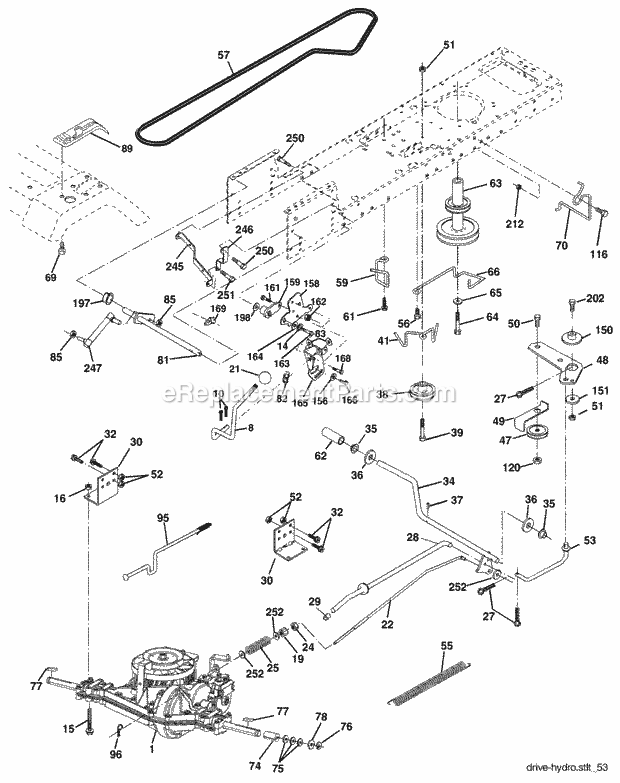 Drive Diagram and Parts List for WET17H42STA 2003 Husqvarna Lawn Tractor
