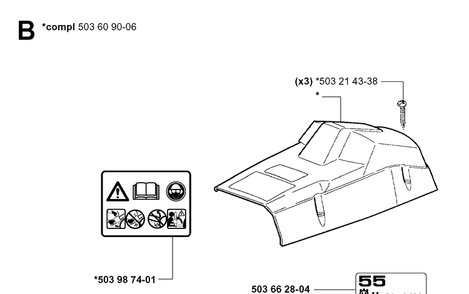 Cover Diagram and Parts List for 55 (RANCHER)(20001900001-20051400000) Husqvarna Chainsaw