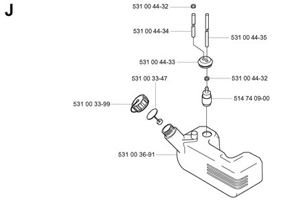 Fuel Tank Diagram and Parts List for 155B (20014000001-20041499999)(2001) Husqvarna Leaf Blower / Vacuum