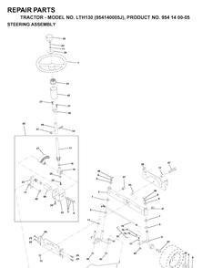Steering Diagram and Parts List for LTH130 (954140005J)(1998-10) Husqvarna Lawn Tractor
