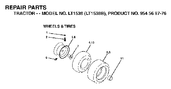 Wheels And Tires Diagram and Parts List for LT1538 (LT1538B, 954569776)(2002-11) Husqvarna Lawn Tractor