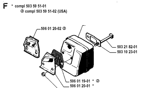 Muffler Diagram and Parts List for 45 19902200001-19912200000 Husqvarna Chainsaw