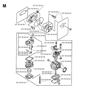 Carburetor Details Diagram and Parts List for 141B 19974000001-20041399999 Husqvarna Leaf Blower / Vacuum