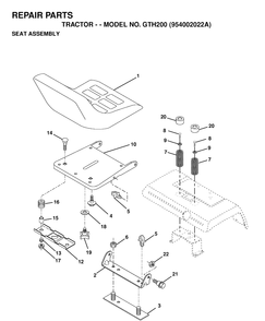 Seat Diagram and Parts List for GTH200 (954002022A)(1995-05) Husqvarna Lawn Tractor