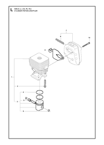 Cylinder, Piston And Muffler Diagram and Parts List for 326RX 20091800001 & Above Husqvarna Trimmer