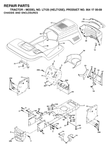 Chassis And Enclosures Diagram and Parts List for LT125 (954170059-E)(2002-03) Husqvarna Lawn Tractor