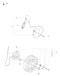 Ignition System Diagram and Parts List for 355FX 20082700001-20192999999 Husqvarna Brush Cutter