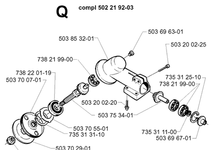Bevel Gear Diagram and Parts List for 240RBD 19970500001-20004000000 Husqvarna Brush Cutter