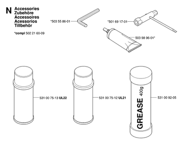 Accessories Diagram and Parts List for 325HD75X 20062300001 - 20081400000 Husqvarna Hedge Trimmer