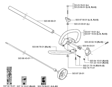 Handle And Shaft Diagram and Parts List for 322L 2001-01 Husqvarna Trimmer