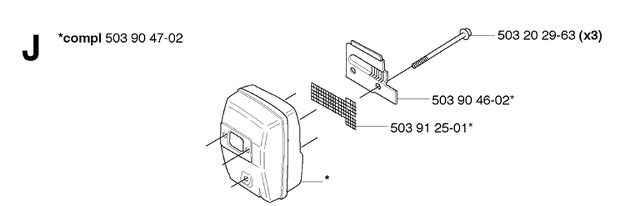 Muffler Diagram and Parts List for 235R  Husqvarna Brush Cutter