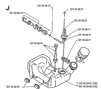 Fuel Tank Diagram and Parts List for 132LD 19904400001-19920100000 Husqvarna Edger