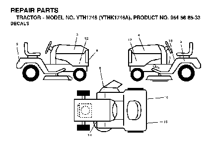 Decals Diagram and Parts List for YTH1746A (954568533)(2002-01) Husqvarna Lawn Tractor