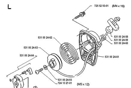Starter Diagram and Parts List for 132R 19920100001-19931400000 Husqvarna Brush Cutter