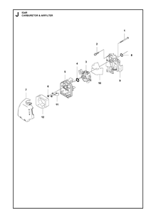 Carburetor And Air Filter Diagram and Parts List for 524R 2020-11 Husqvarna Brush Cutter