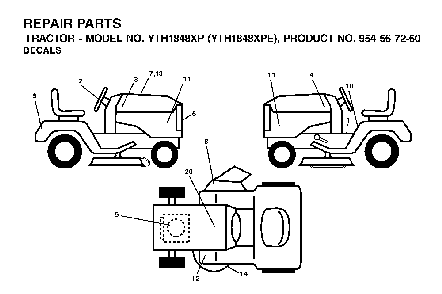 Decals Diagram and Parts List for YTH1848XPE (954567260)(2002-02) Husqvarna Lawn Tractor
