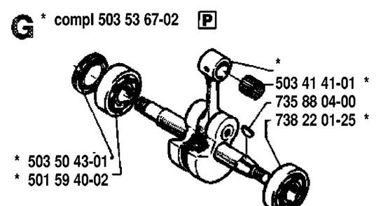 Crankshaft Diagram and Parts List for 42 19920900001-19941400000 Husqvarna Chainsaw