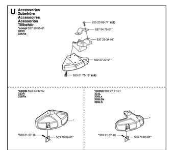 Accessories Diagram and Parts List for 323R 20070100001-20144900000 Husqvarna Brush Cutter